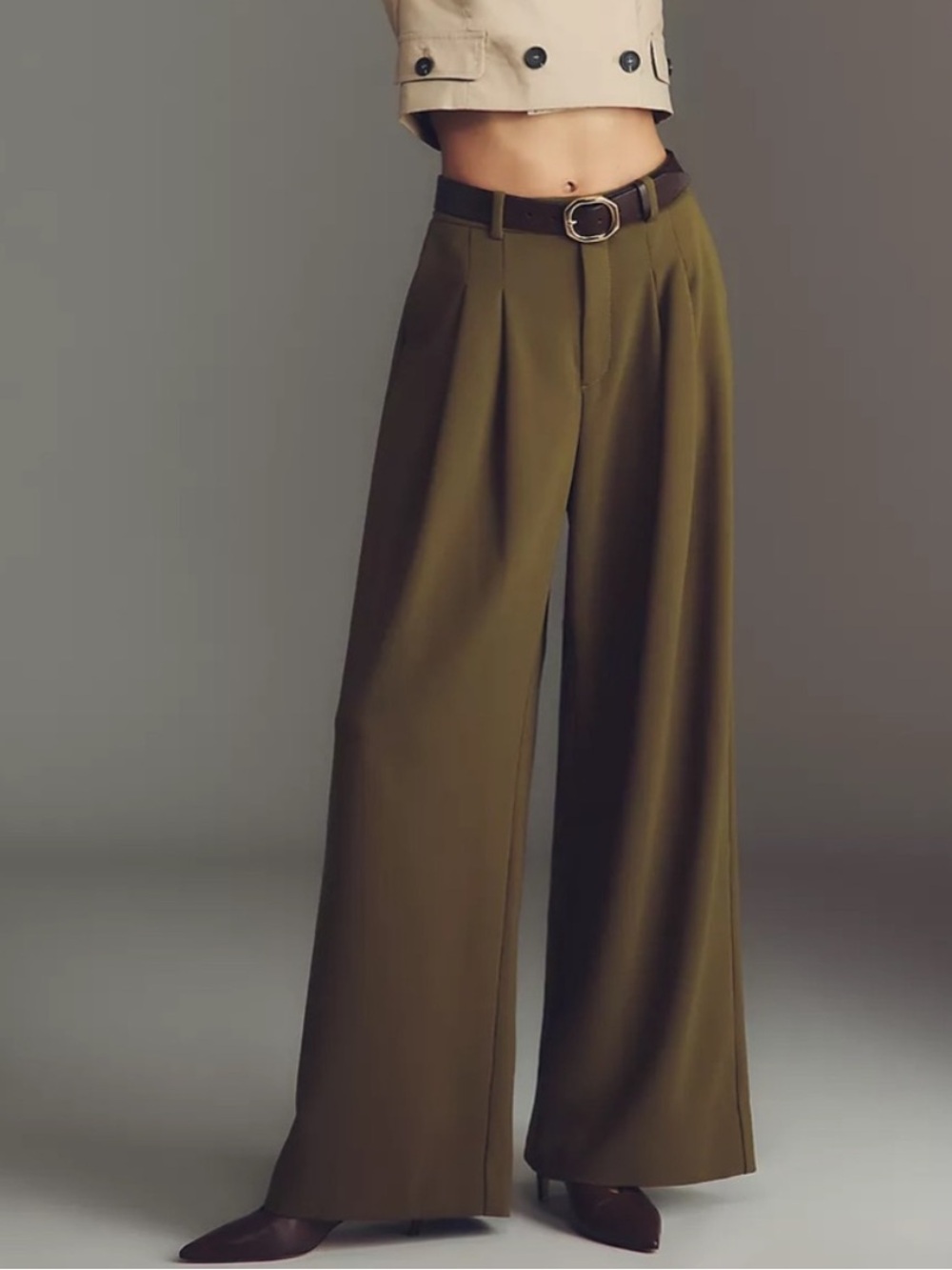 MAEVE Wide Leg High-Waist Pants in Olive Green